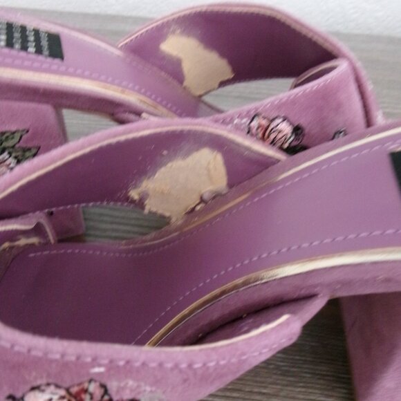 WHBM ZURI Suede Embroidered Chunky Heel Mules Sandals Warm Violet Floral 7.5 - Picture 13 of 14